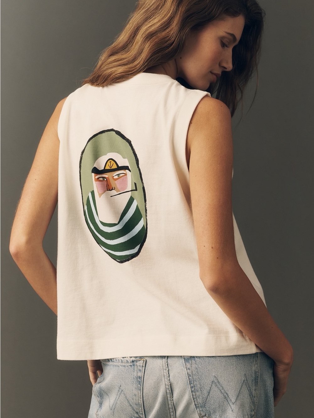 NEW Anthropologie X Maeve Kate Mancini Lobsterman Ivory Tank Top, Size M